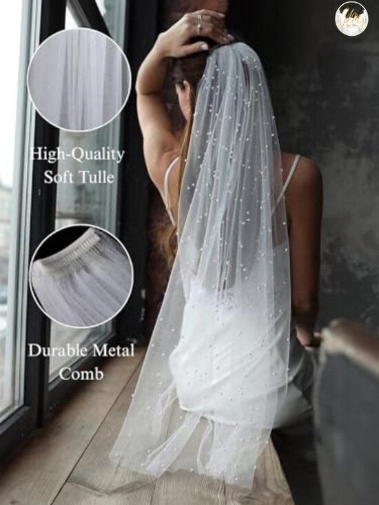 Lace Bridal Veil Fingertip Length 35 Inch with Metal Comb Wedding Ceremony